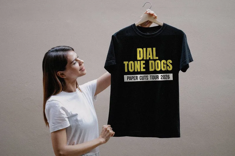 Paper Cuts tour tee 2026 by Dial Tone Dogs