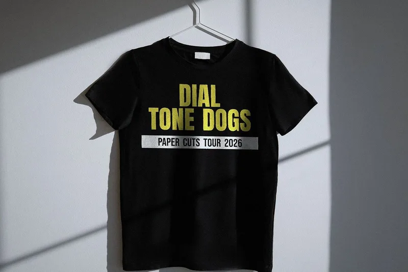 Paper Cuts tour tee 2026 by Dial Tone Dogs