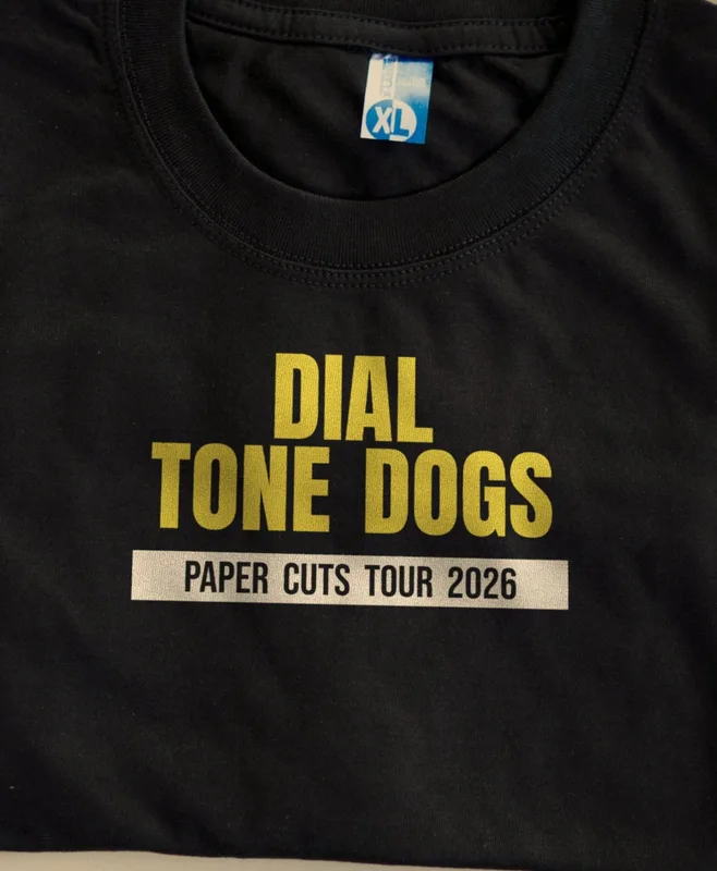 Paper Cuts tour tee 2026 by Dial Tone Dogs
