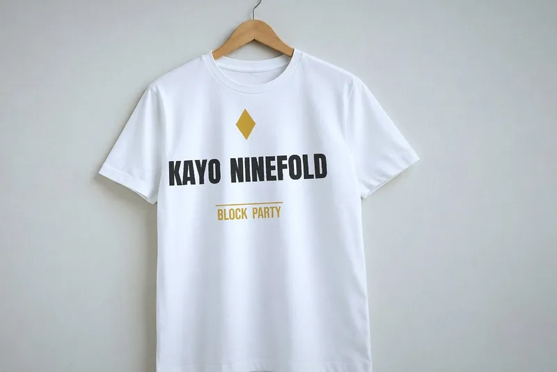Block Party logo tee by Kayo Ninefold