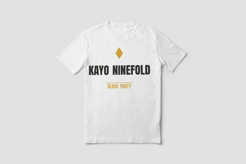 Block Party logo tee by Kayo Ninefold